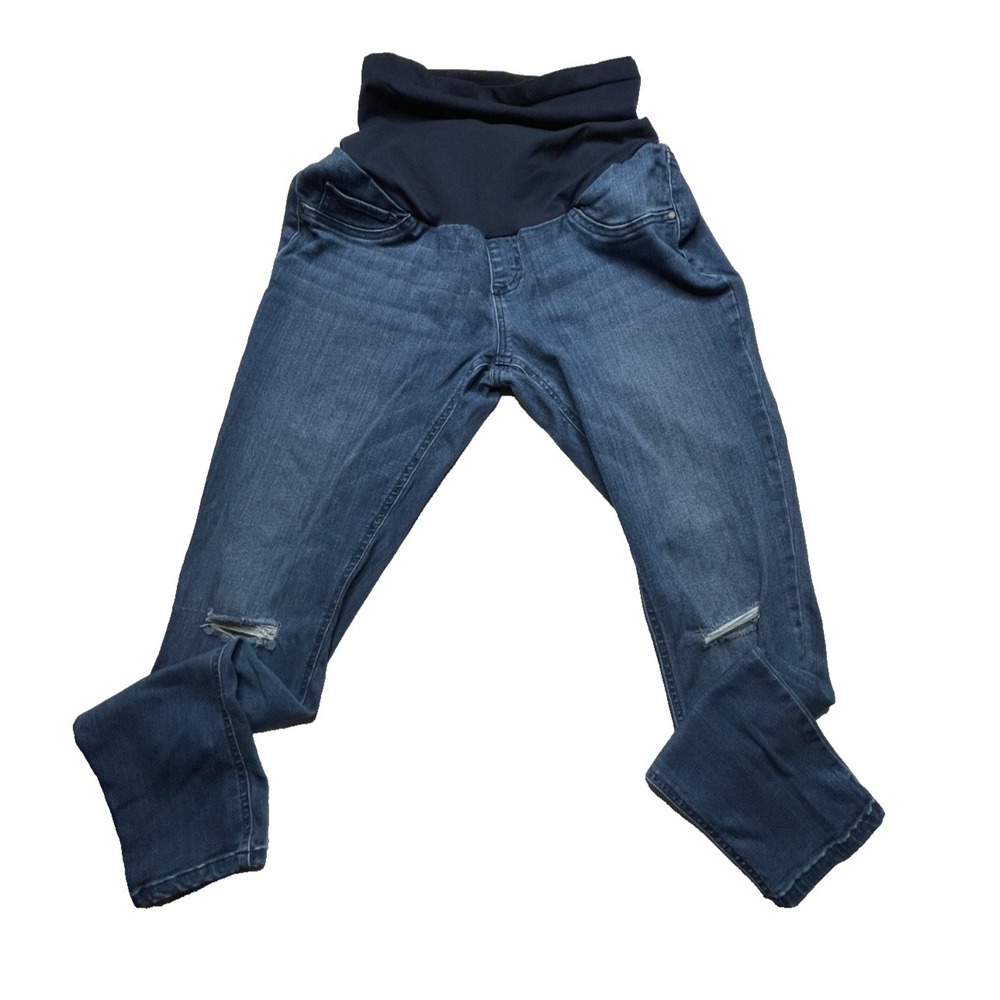 Indigo Blue Maternity Jeans Womens Large Distressed Skinny Medium Wash Denim